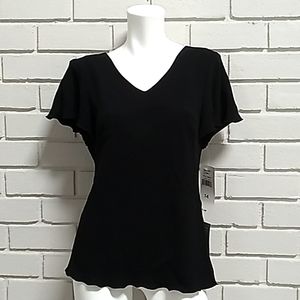 S.L. Fashions Women's Black Ruffle Dress Blouse. Size 14 NWT